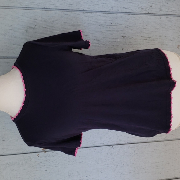 Current Air Tops - Pink Crochet Edge. Blue Tee Pink Accent. Knit